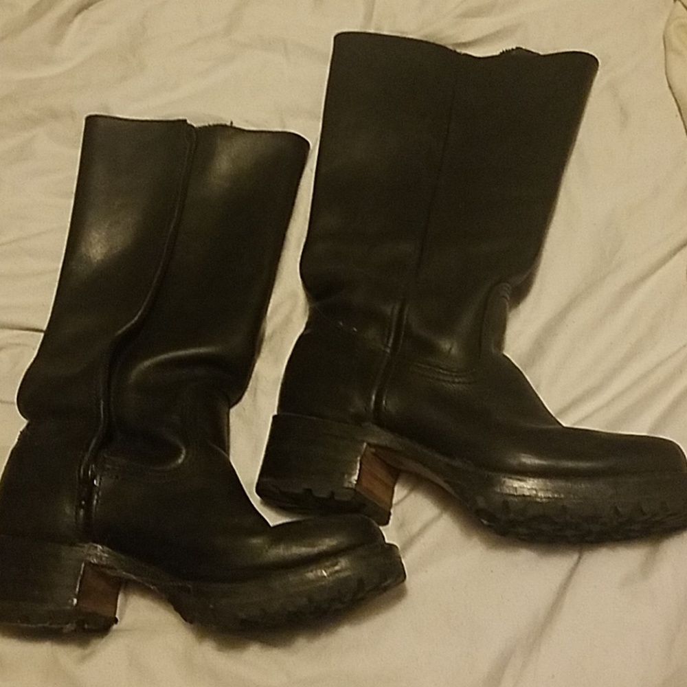 Mid-calf black leather Frye motorcycle boots
